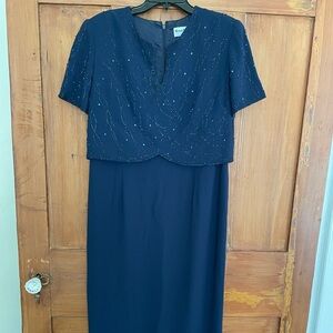 Karen Miller Navy Blue Beaded Formal Dress 14 Mother Wedding